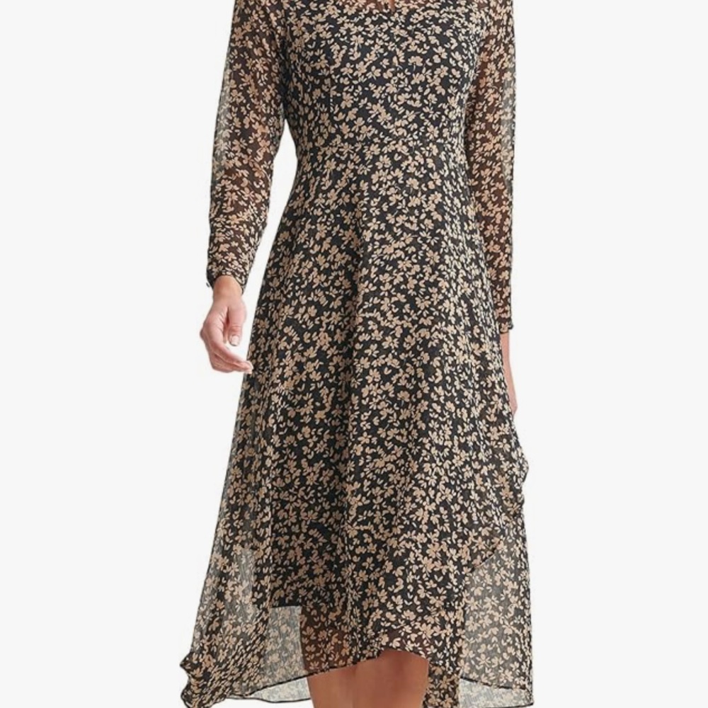 Black and Cream V-Neck Sundress with Bishop Sleeves